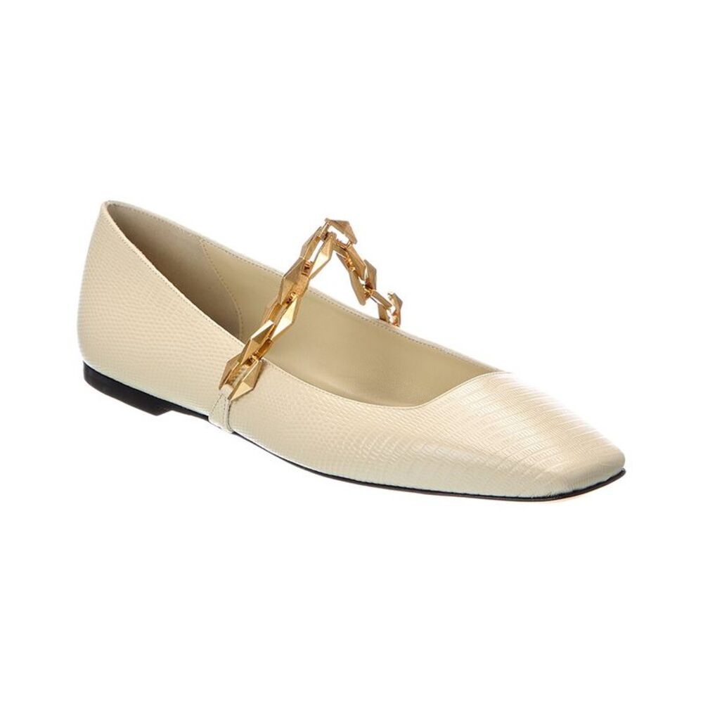 Jimmy Choo Diamond Tilda Lizard-Embossed Flat, White